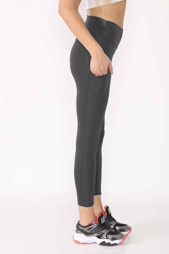 Active Wear High Waisted Charcoal Color Yoga Pants with Side Pockets