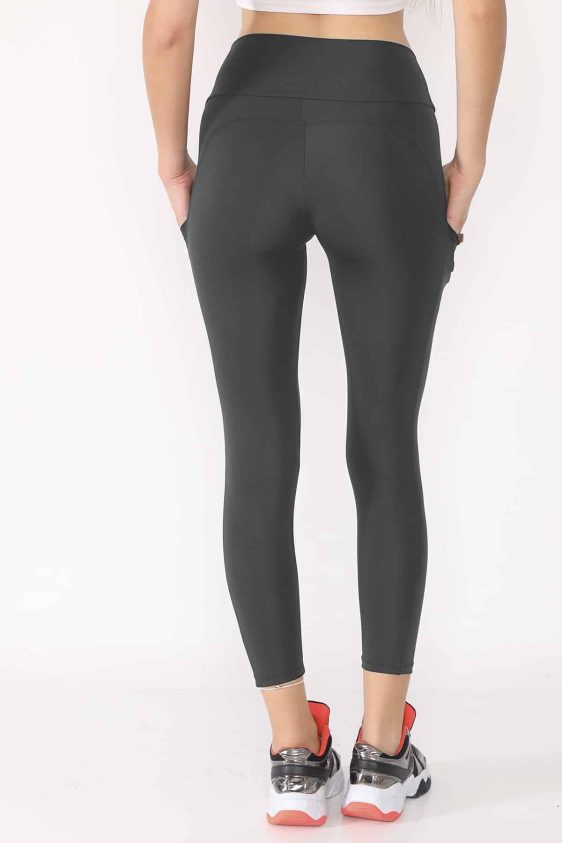 Active Wear High Waisted Charcoal Color Yoga Pants with Side Pockets