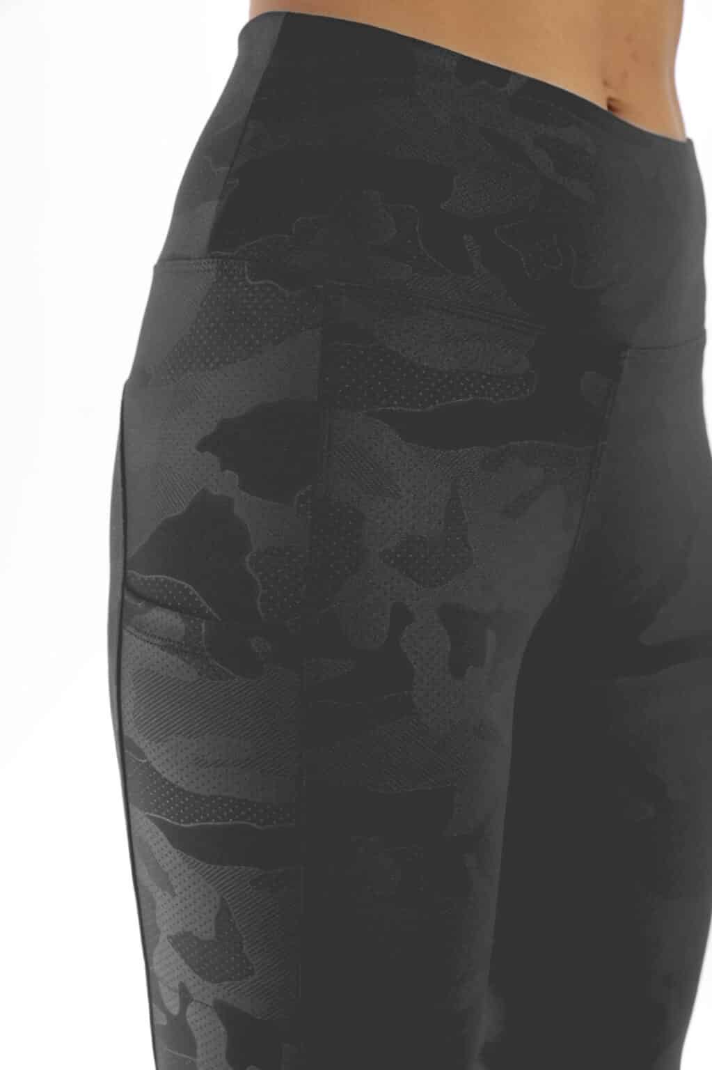 Active Wear High Waisted Grey Color Camo Design Yoga Pants with Side Pockets