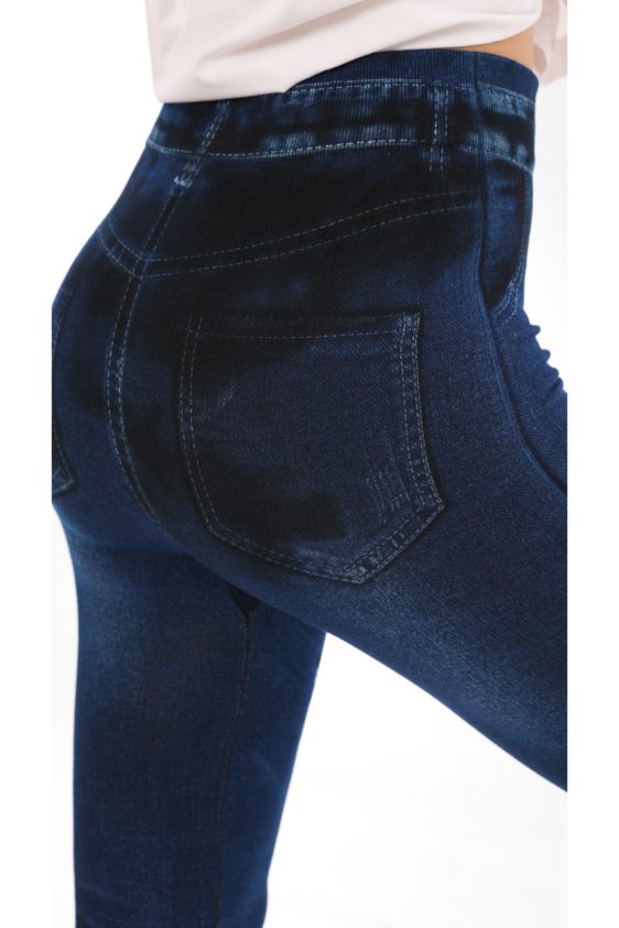 Denim Leggings with Ripped Tie Dye Look Navy Blue and Black Color