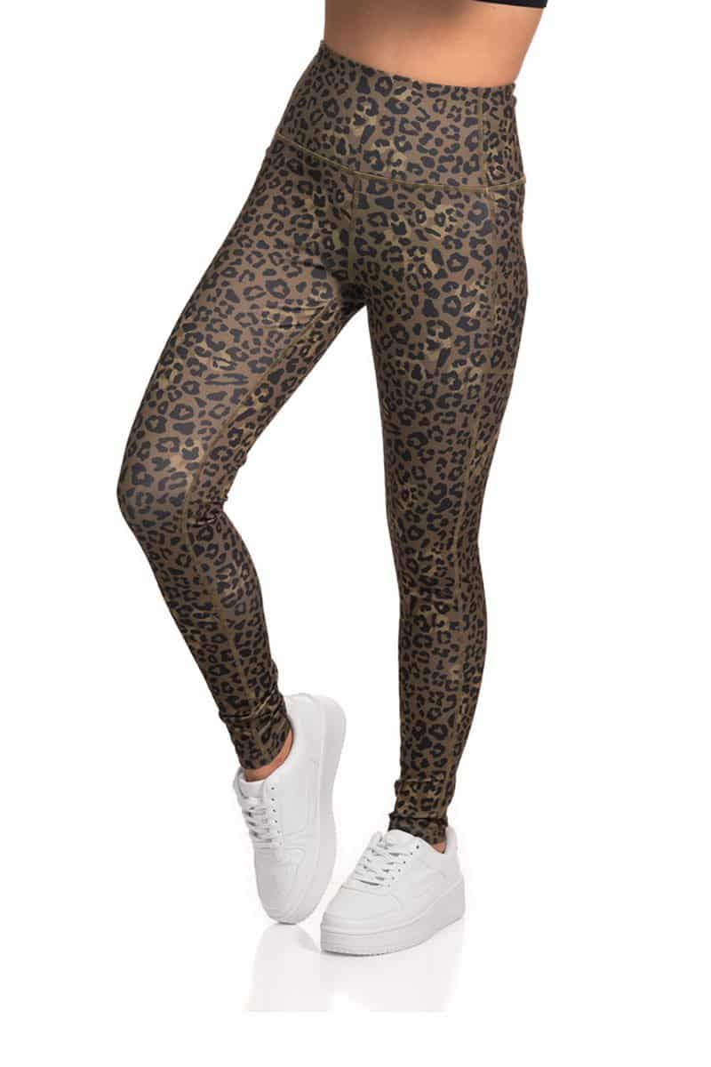 Full Length Leopard Camo Print Active Leggings with Pocket Detail