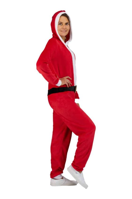 Women's Christmas Hooded Zip Up One Piece Santa Claus Cozy Onesie - 1