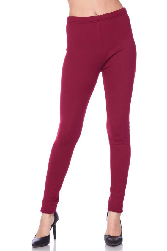 Solid Color 1 Inch Mid Waisted Fur Lined Ankle Leggings - 14