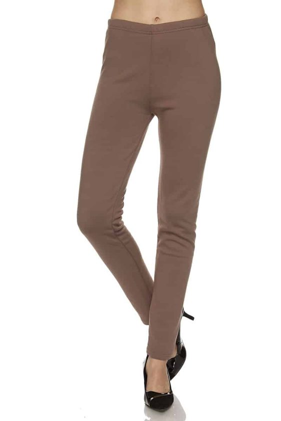 Solid Color 1 Inch Mid Waisted Fur Lined Ankle Leggings - 15