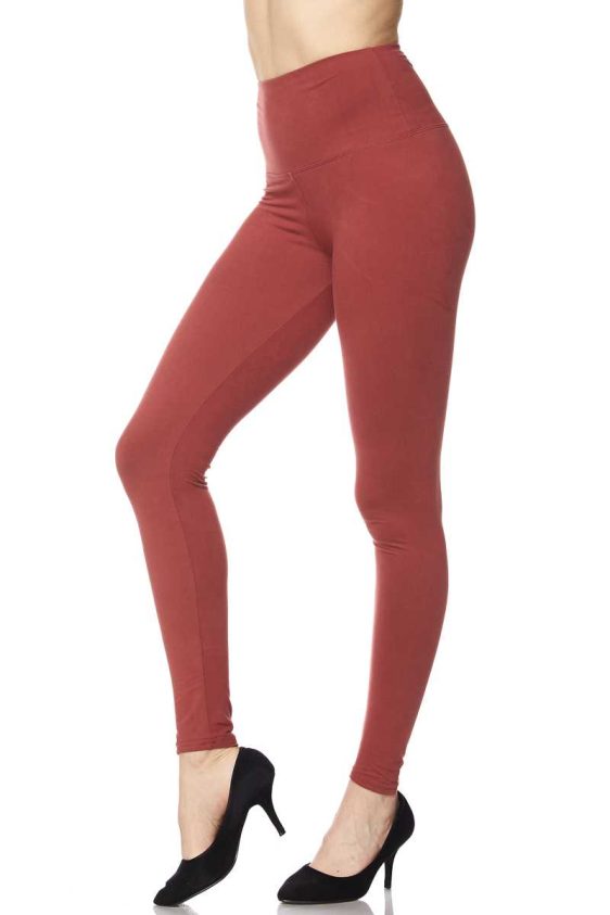 Solid Color 5 Inch High Waisted Fleece Lined Leggings - 2