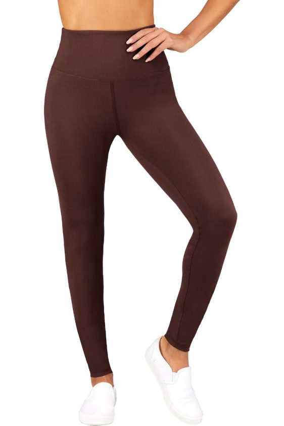 Solid Color 5 Inch High Waisted Ankle Leggings Brown Color