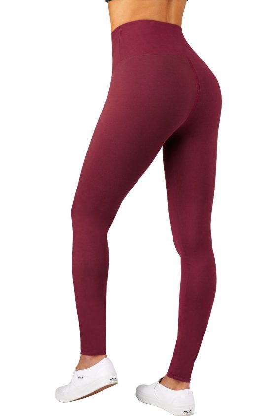 Solid Color 5 Inch High Waisted Ankle Leggings Burgundy Color