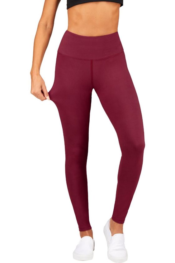 Solid Color 5 Inch High Waisted Ankle Leggings Burgundy Color