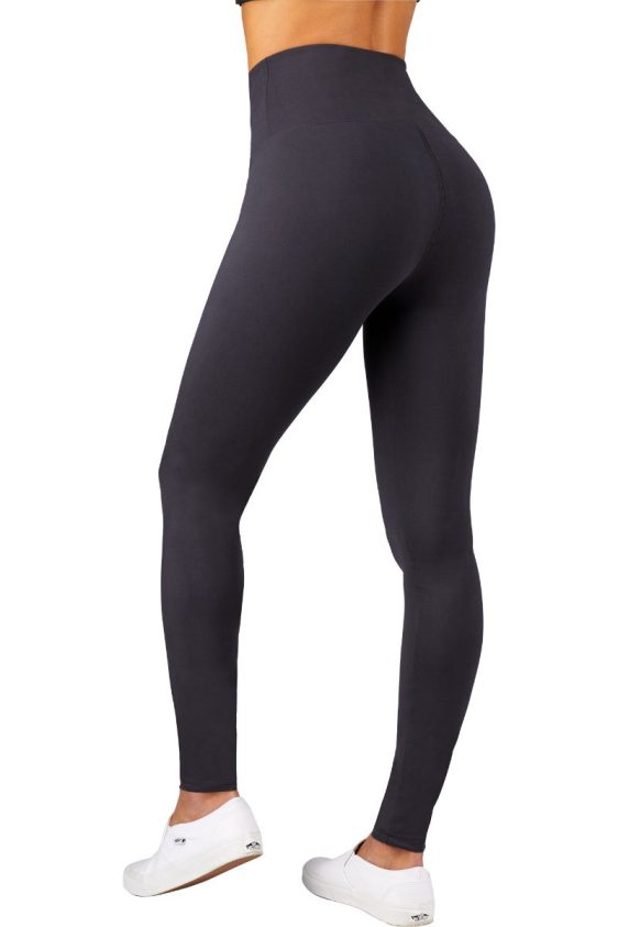 Solid Color 5 Inch High Waisted Ankle Leggings Charcoal Color
