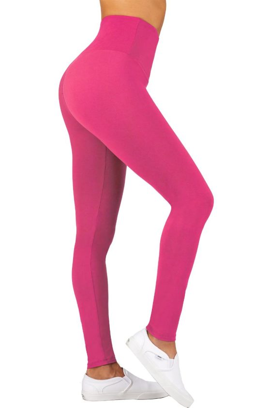 Solid Color 5 Inch High Waisted Ankle Leggings Fuchsia Color