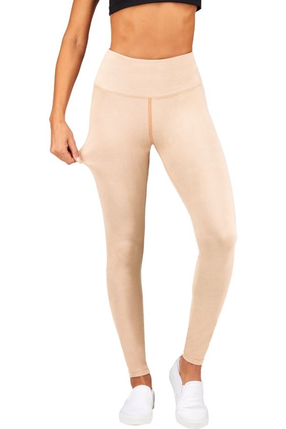 Solid Color 5 Inch High Waisted Ankle Leggings Khaki Color