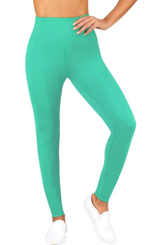 Solid Color 5 Inch High Waisted Ankle Leggings Mint Color