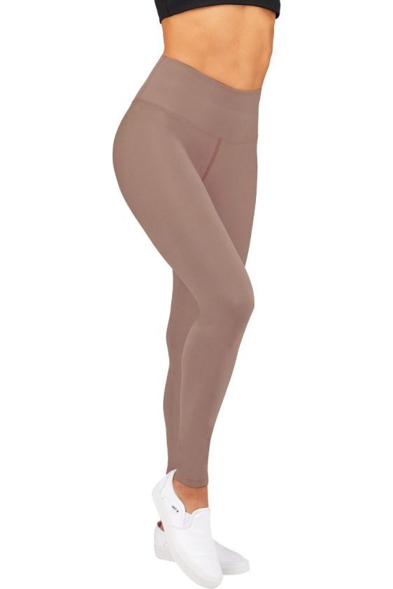 Solid Color 5 Inch High Waisted Ankle Leggings Mocha Color