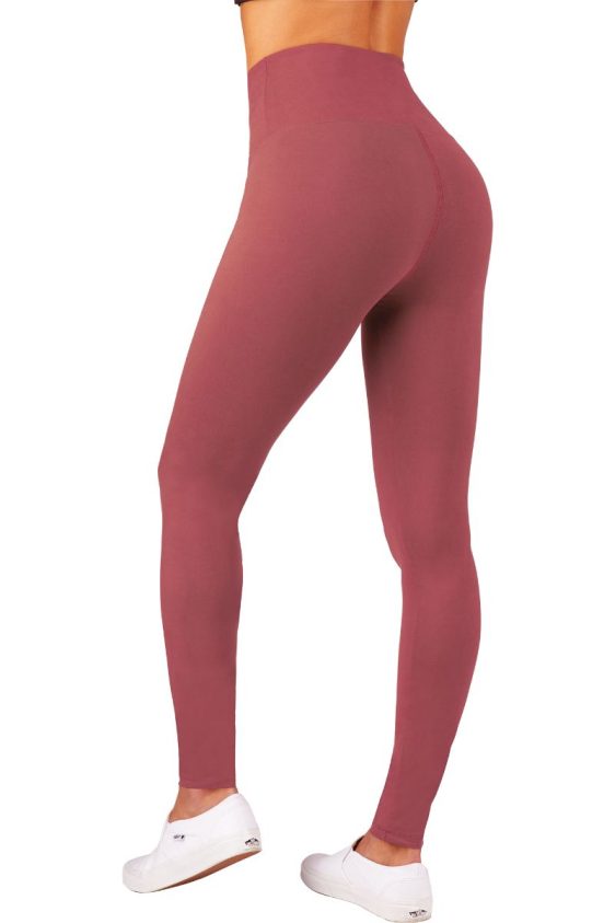 Solid Color 5 Inch High Waisted Ankle Leggings Mulberry Color