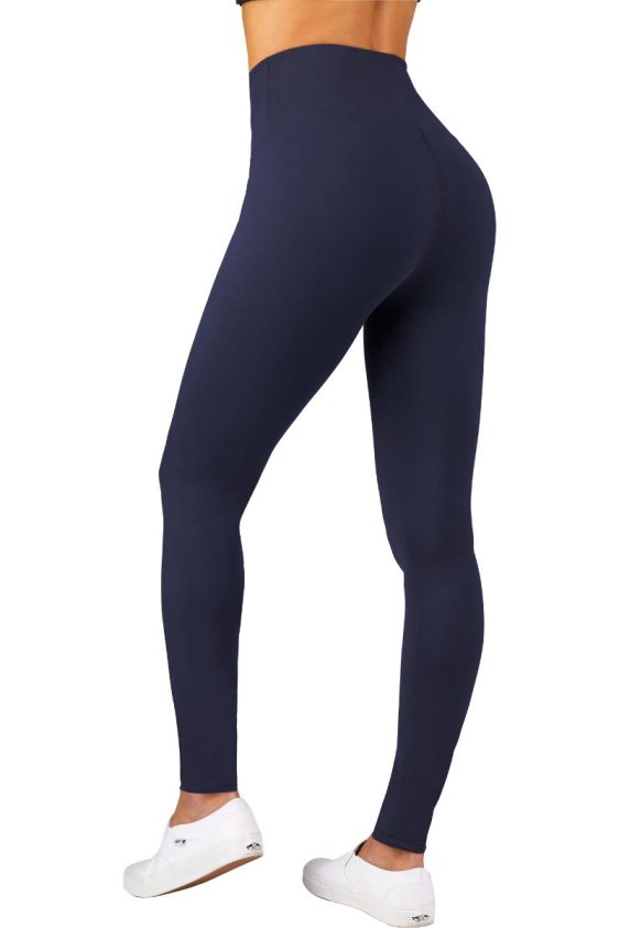 Solid Color 5 Inch High Waisted Ankle Leggings Navy Blue Color
