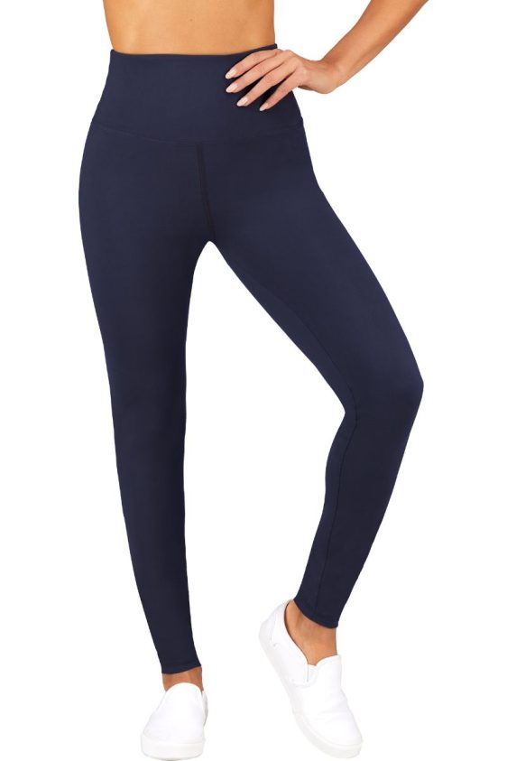 Solid Color 5 Inch High Waisted Ankle Leggings Navy Blue Color