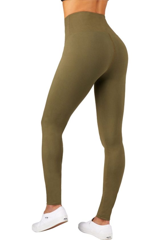 Solid Color 5 Inch High Waisted Ankle Leggings Olive Color