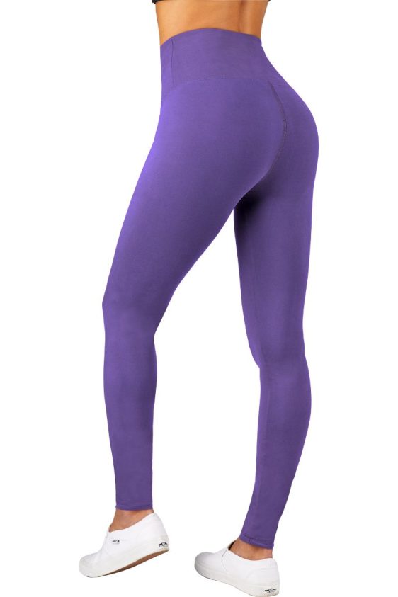 Solid Color 5 Inch High Waisted Ankle Leggings Purple Color