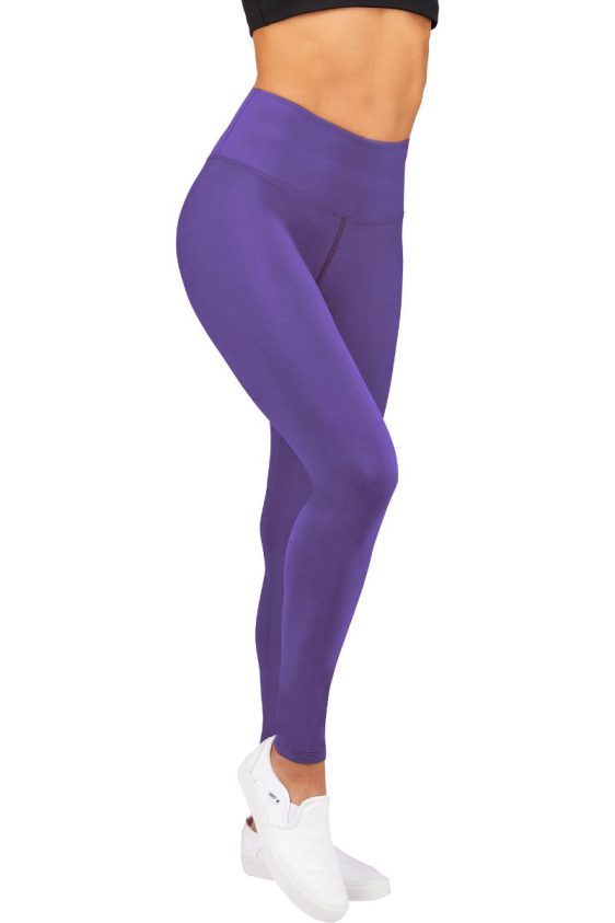 Solid Color 5 Inch High Waisted Ankle Leggings Purple Color