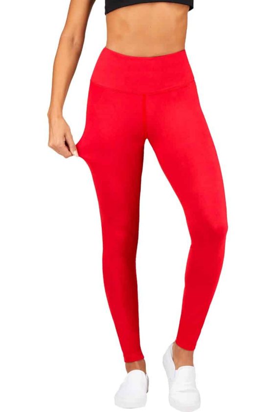 Solid Color 5 Inch High Waisted Ankle Leggings Red Color