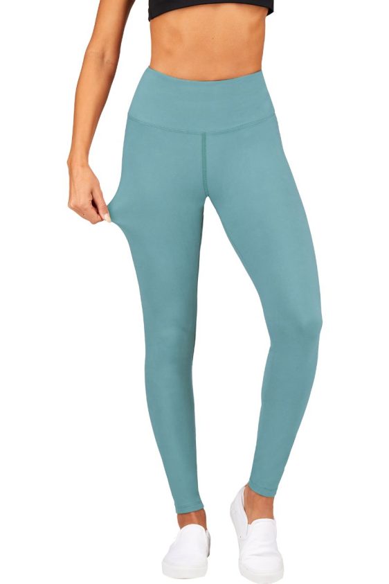 Solid Color 5 Inch High Waisted Ankle Leggings Sea Blue Color