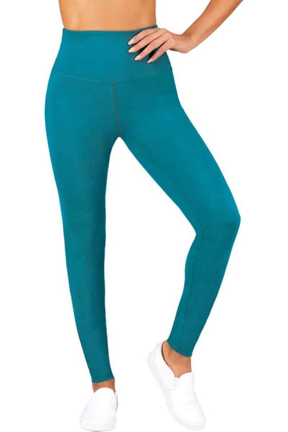Solid Color 5 Inch High Waisted Ankle Leggings Teal Color