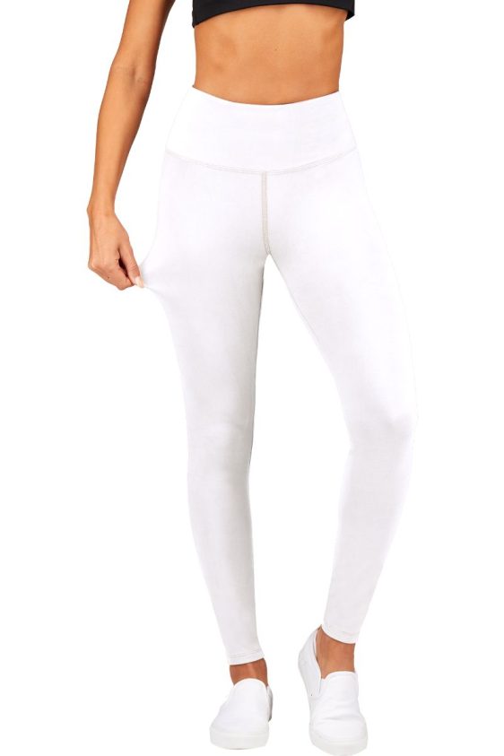 Solid Color 5 Inch High Waisted Ankle Leggings White Color