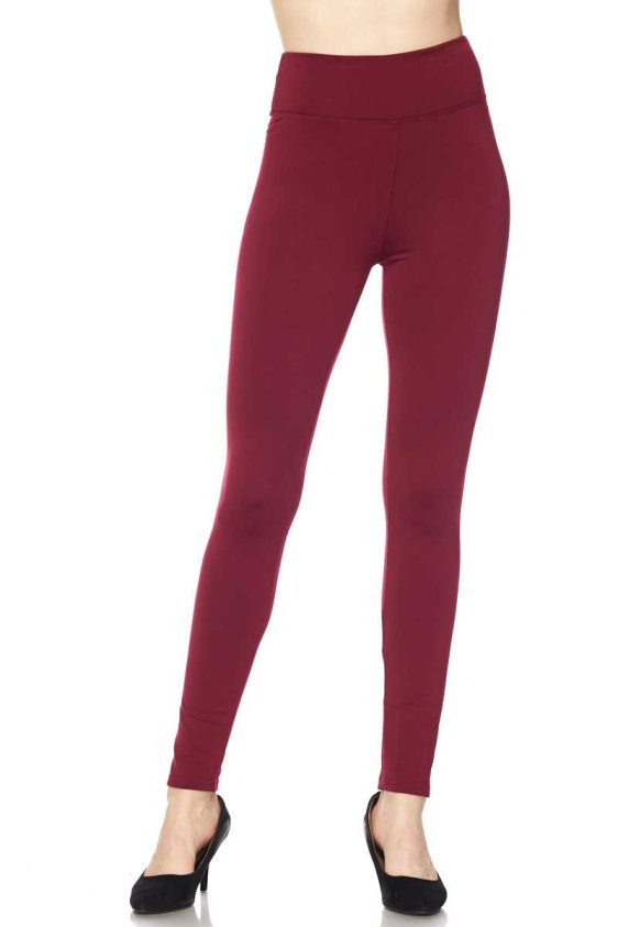 Solid Color 3 inch High Waisted Ankle Length Fur Lined Leggings - 9