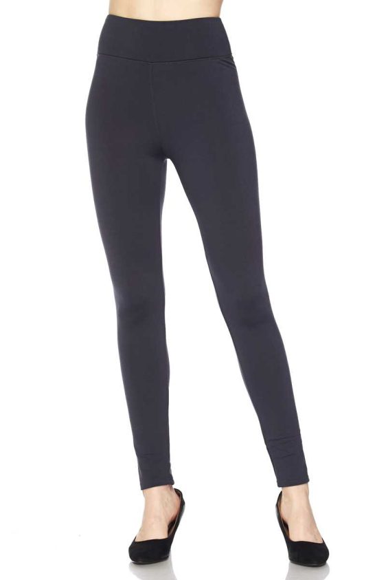 Solid Color 3 inch High Waisted Ankle Length Fur Lined Leggings - 7