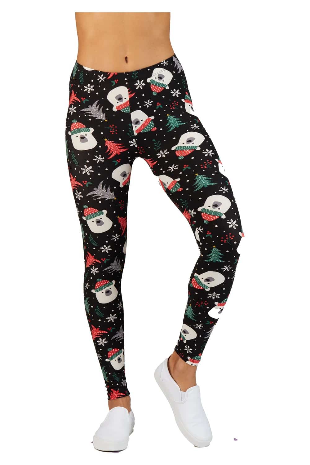 Christmas Print Ankle Leggings 1 inch Elastic Waisted with Christmas Tree  Snow and Bear Snowman - Its All Leggings