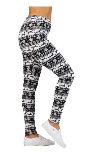 Christmas Print Ankle Leggings with Deer Snow and Hearts