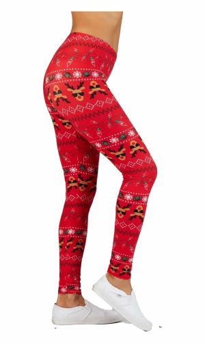 Christmas Print Ankle Leggings with Fuuny Deer Snow and Gift Box
