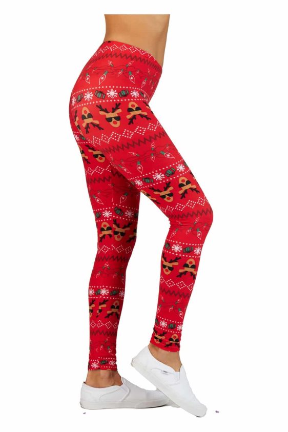 Christmas Print Ankle Leggings with Fuuny Deer Snow and Gift Box