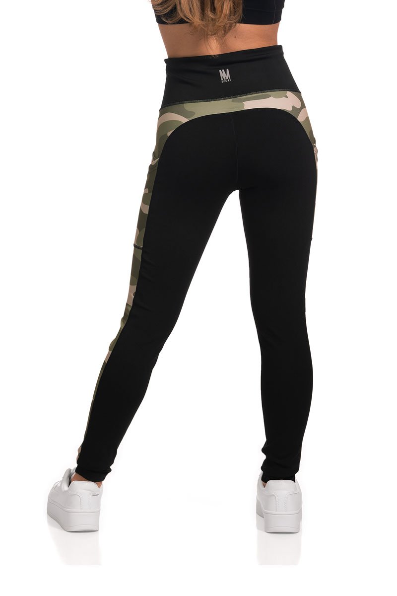 Full Length Active Leggings with Camouflage Print Side Panel