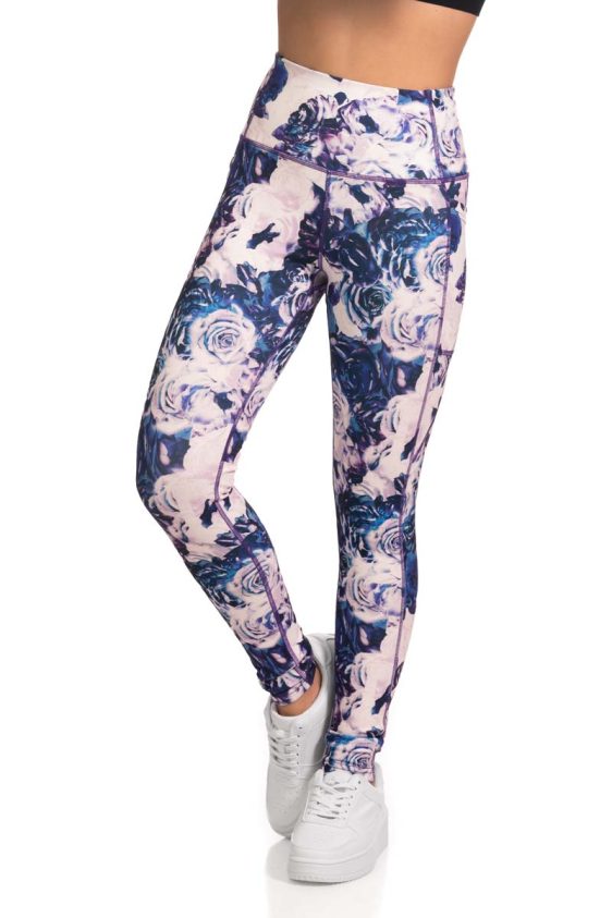 Full Length Evening Roses Printed Active Leggings with Pocket Detail