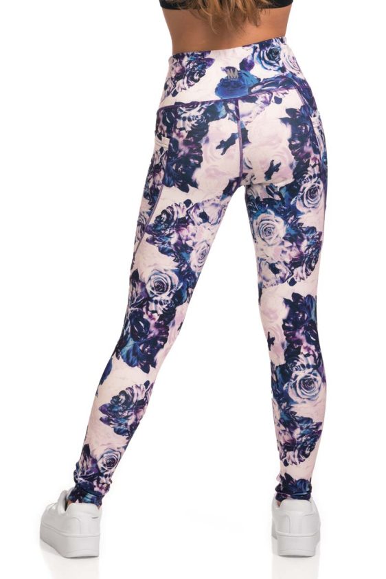 Full Length Evening Roses Printed Active Leggings with Pocket Detail