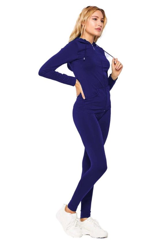 Activewear Sets 2 Pcs Solid Zip Up Hoodie And Legging Tights-RoyalBlue