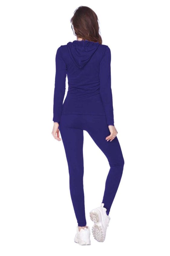 Activewear Sets 2 Pcs Solid Zip Up Hoodie And Legging Tights-RoyalBlue