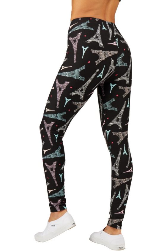 Printed Leggings High Waisted Black Color with Eiffel Tower Pattern