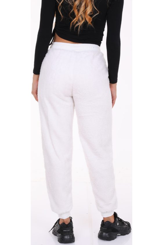 Solid Color Faux Fur Joggers with Side Pockets-Ivory