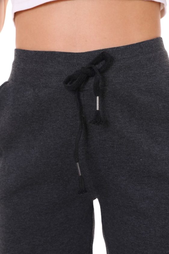 Solid Color Fleece Lined Joggers with Side Pockets-Charcoal