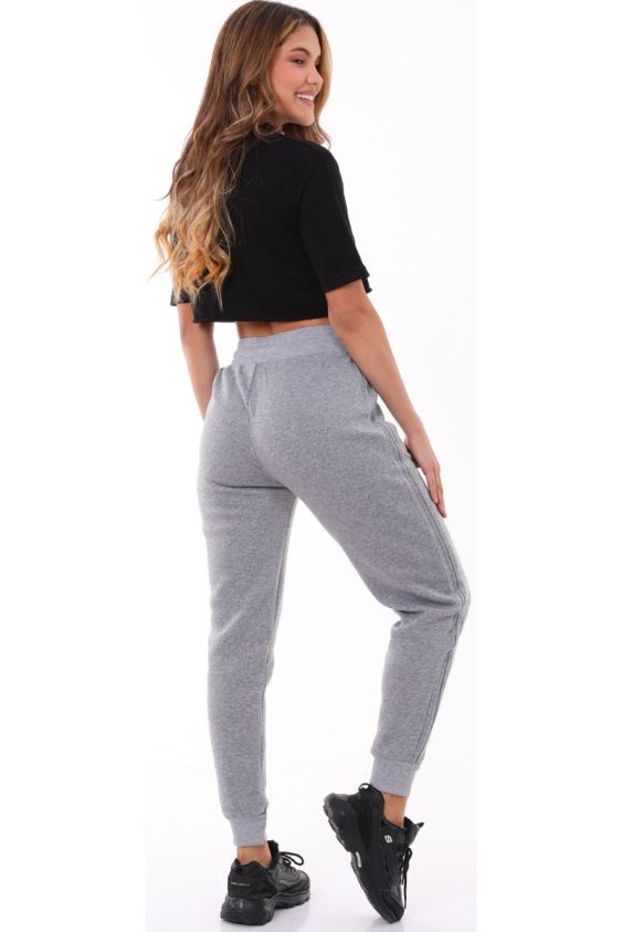 Solid Color Fleece Lined Joggers with Side Pockets-Grey