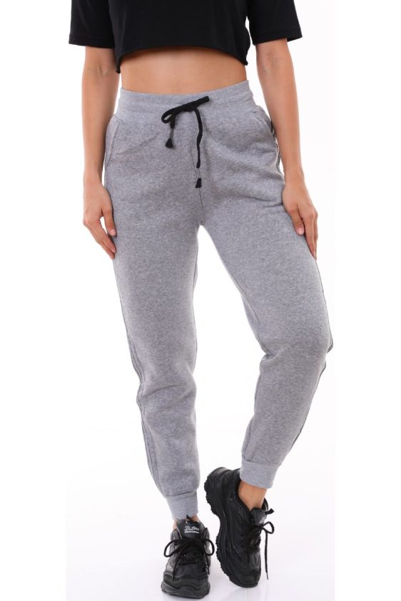 Solid Color Fleece Lined Joggers with Side Pockets-Grey