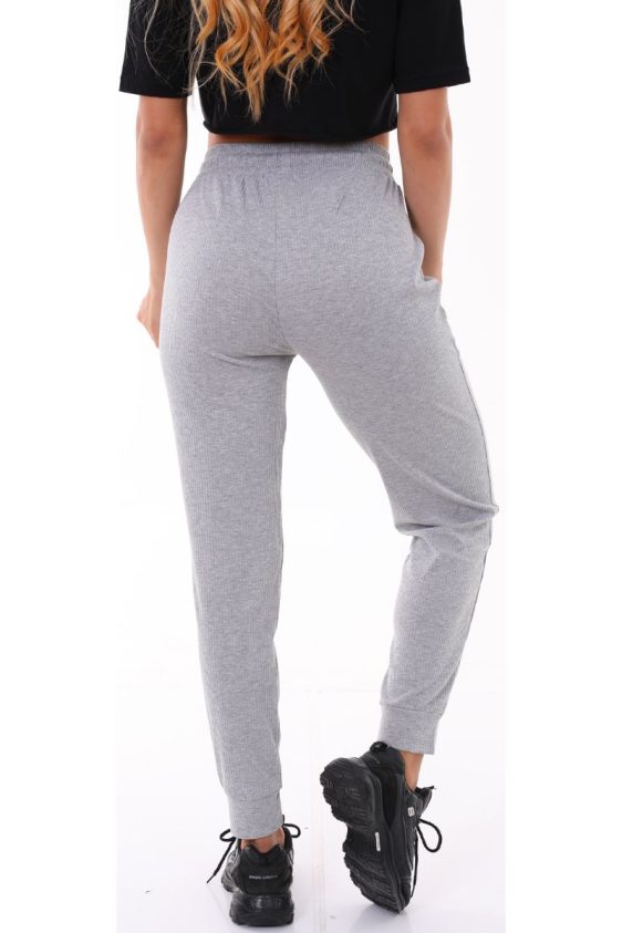 Solid Color Rib Knit Joggers with Side Pockets-Grey
