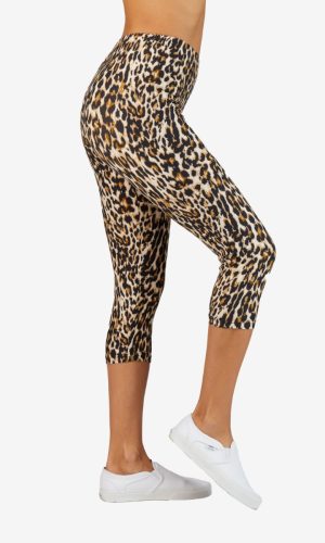 Leopard Pattern Elastic High Waisted Brushed Capri Leggings