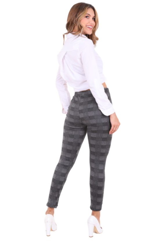 Printed Fur Lined Leggings High Waisted Charcoal Color with Pleated Pattern