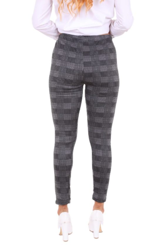 Printed Fur Lined Leggings High Waisted Charcoal Color with Pleated Pattern
