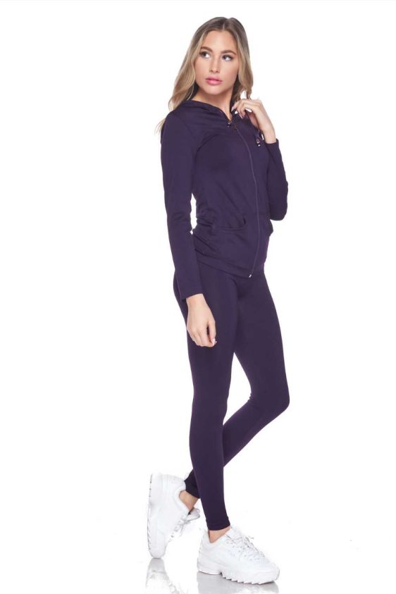 Activewear Sets 2 Pcs Solid Zip Up Hoodie And Legging Tights