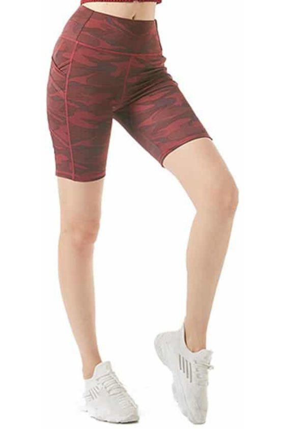 Camo Pattern Highwaisted Biker Shorts with Pocket