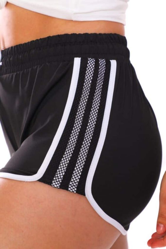 Dolphin Shorts Black Color Tie-Waist with Side Stripes